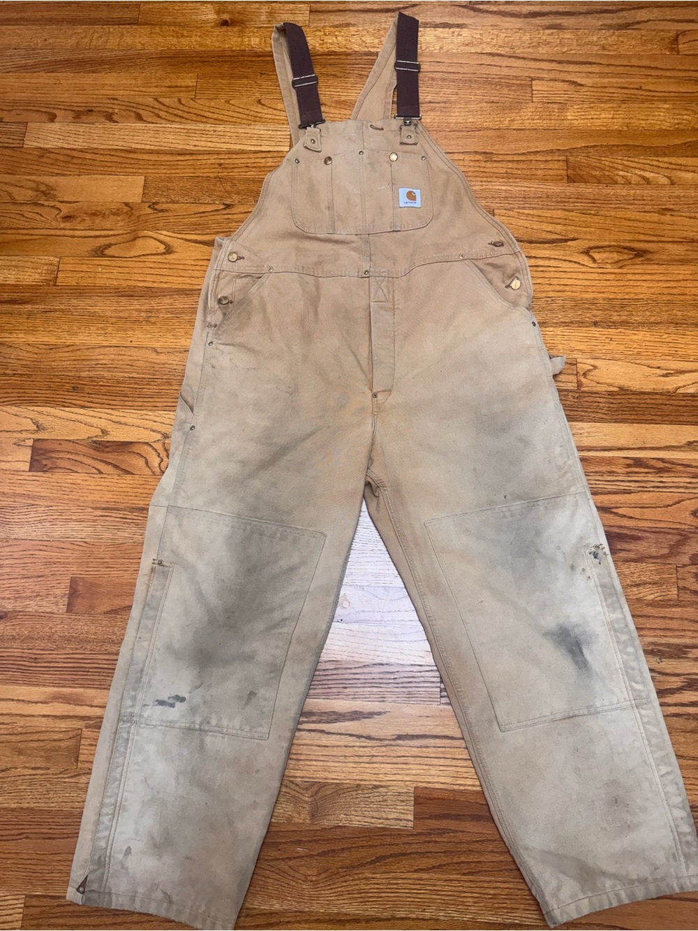 Vintage Carhartt Thrashed Insulated Bib Overalls 42x30